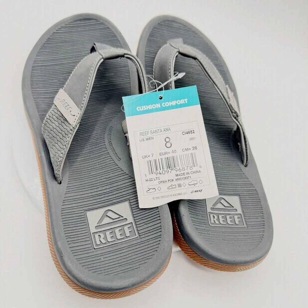 Reef Santa Ana‎ Flip Flops Mens Size 8 Grey Cushion Comfort - NEW